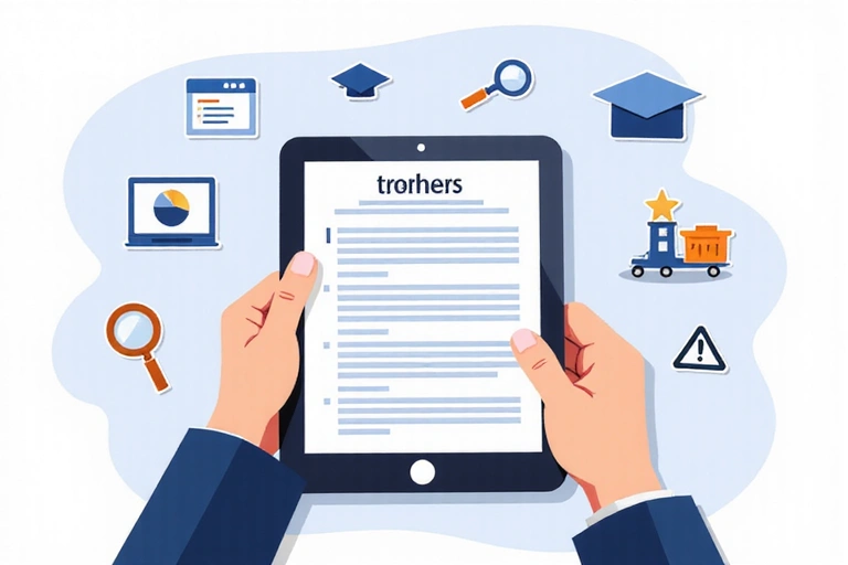 Digital illustration of a person reading terms and conditions on a tablet, surrounded by abstract legal symbols